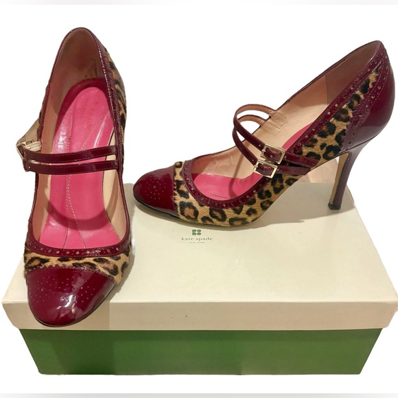 kate spade Shoes - Kate Spade Hana Leopard Burgundy Mary Jane Heels Patent Leather Double Straps 6